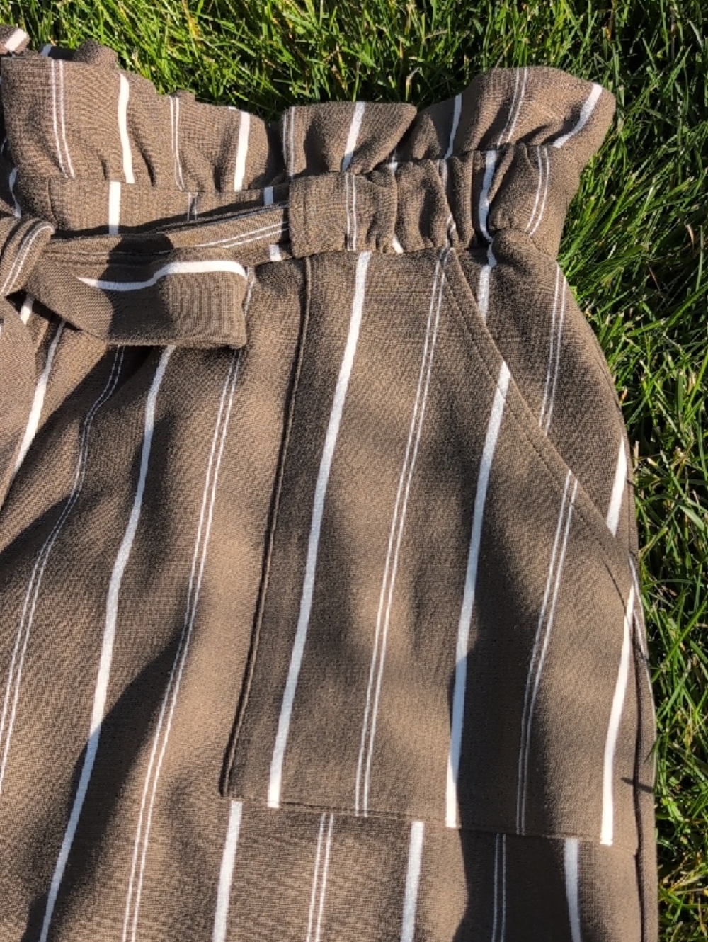 EXPRESS Women's Brown Striped Paperbag Waist Shorts - Picture 2 of 10